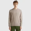 Dove gray crew neck sweater in pure Merino wool