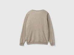 Dove gray crew neck sweater in pure Merino wool