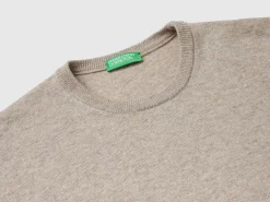 Dove gray crew neck sweater in pure Merino wool