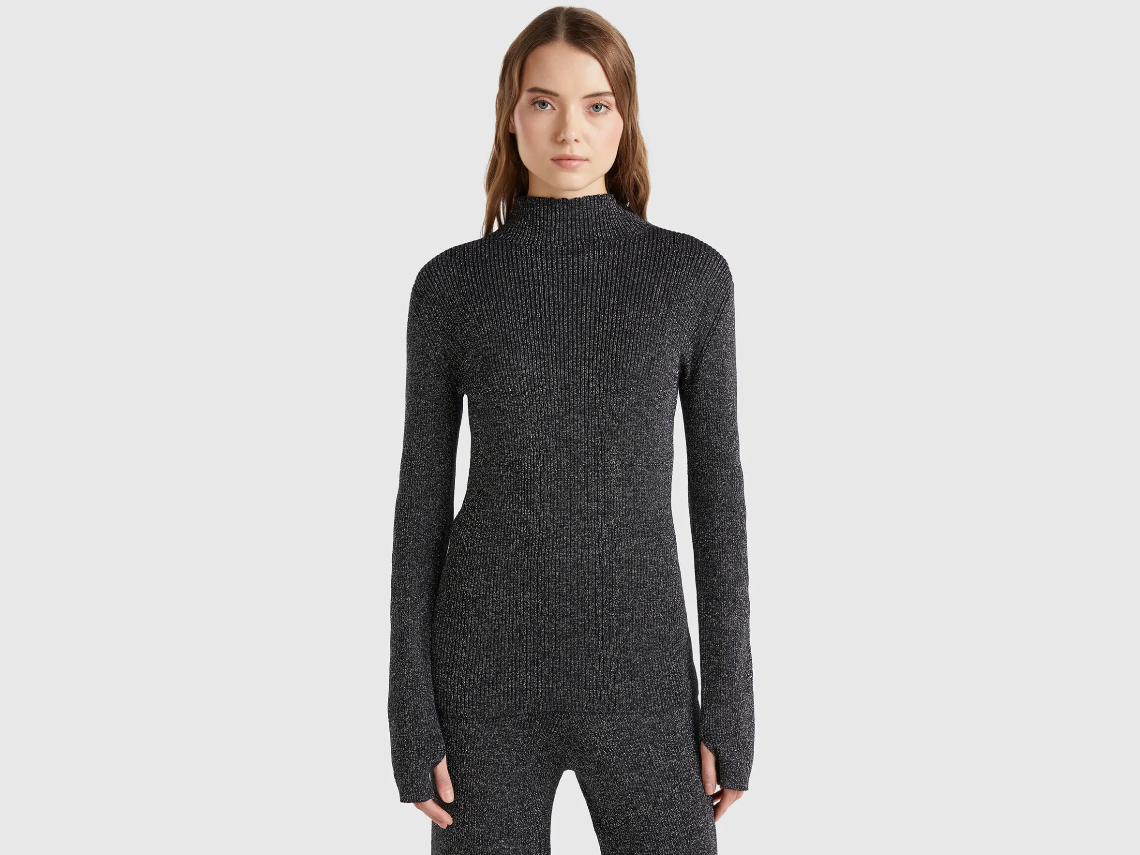 Fitted turtleneck sweater with lurex