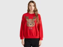 Fleece sweater with reindeer print
