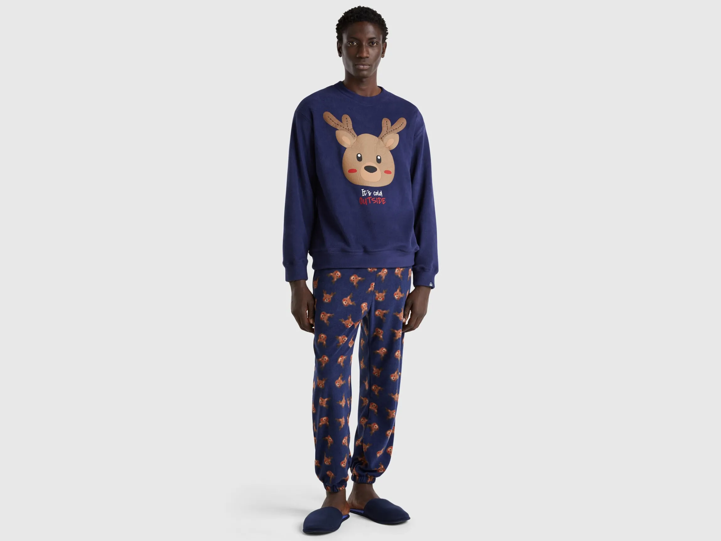 Fleece sweater with reindeer print