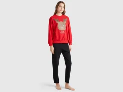 Fleece sweater with reindeer print