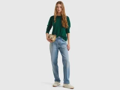 Forest green crew neck sweater in wool and cashmere blend