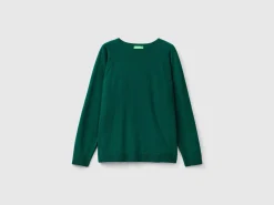 Forest green crew neck sweater in wool and cashmere blend