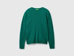 Forest green crew neck sweater in pure Merino wool