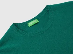 Forest green crew neck sweater in pure Merino wool