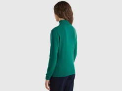 Forest green turtleneck sweater in pure Merino wool