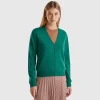 Forest green V-neck cardigan in pure Merino wool