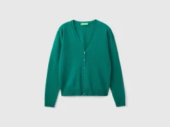 Forest green V-neck cardigan in pure Merino wool