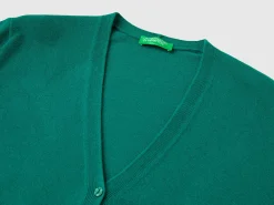 Forest green V-neck cardigan in pure Merino wool