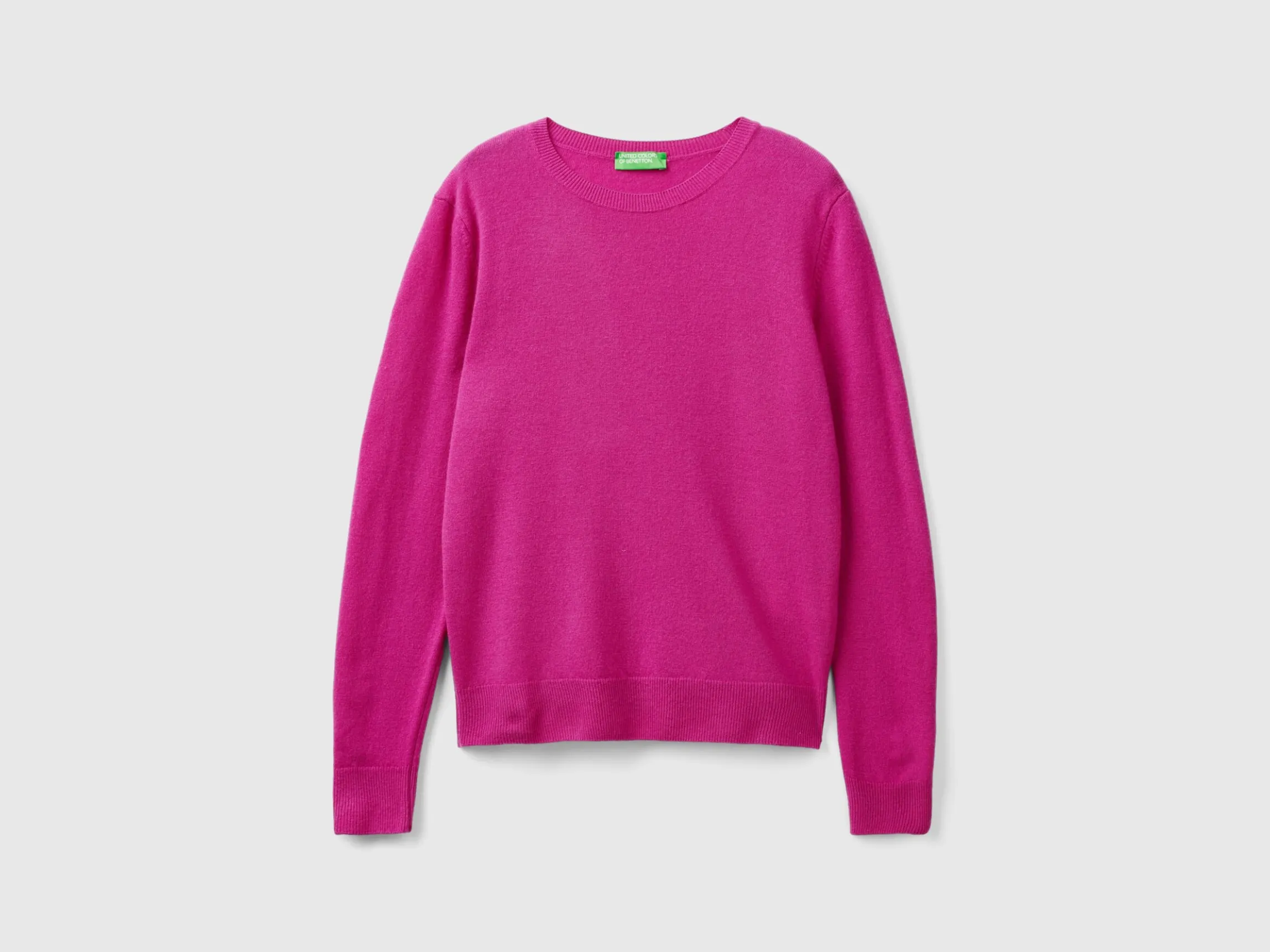 Fuchsia cyclamen crew neck sweater in pure Merino wool