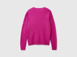 Fuchsia cyclamen crew neck sweater in pure Merino wool