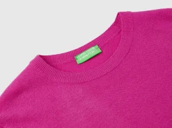 Fuchsia cyclamen crew neck sweater in pure Merino wool