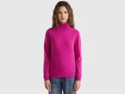 Fuchsia cyclamen turtleneck sweater in pure Merino wool