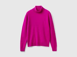 Fuchsia cyclamen turtleneck sweater in pure Merino wool