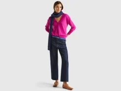 Fuchsia cyclamen V-neck cardigan in pure Merino wool