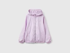 Glossy jacket with zip and hood