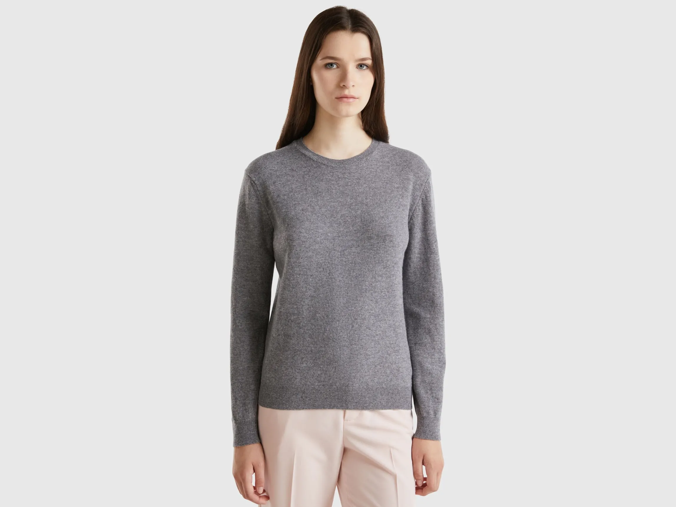 Gray crew neck sweater in Merino wool