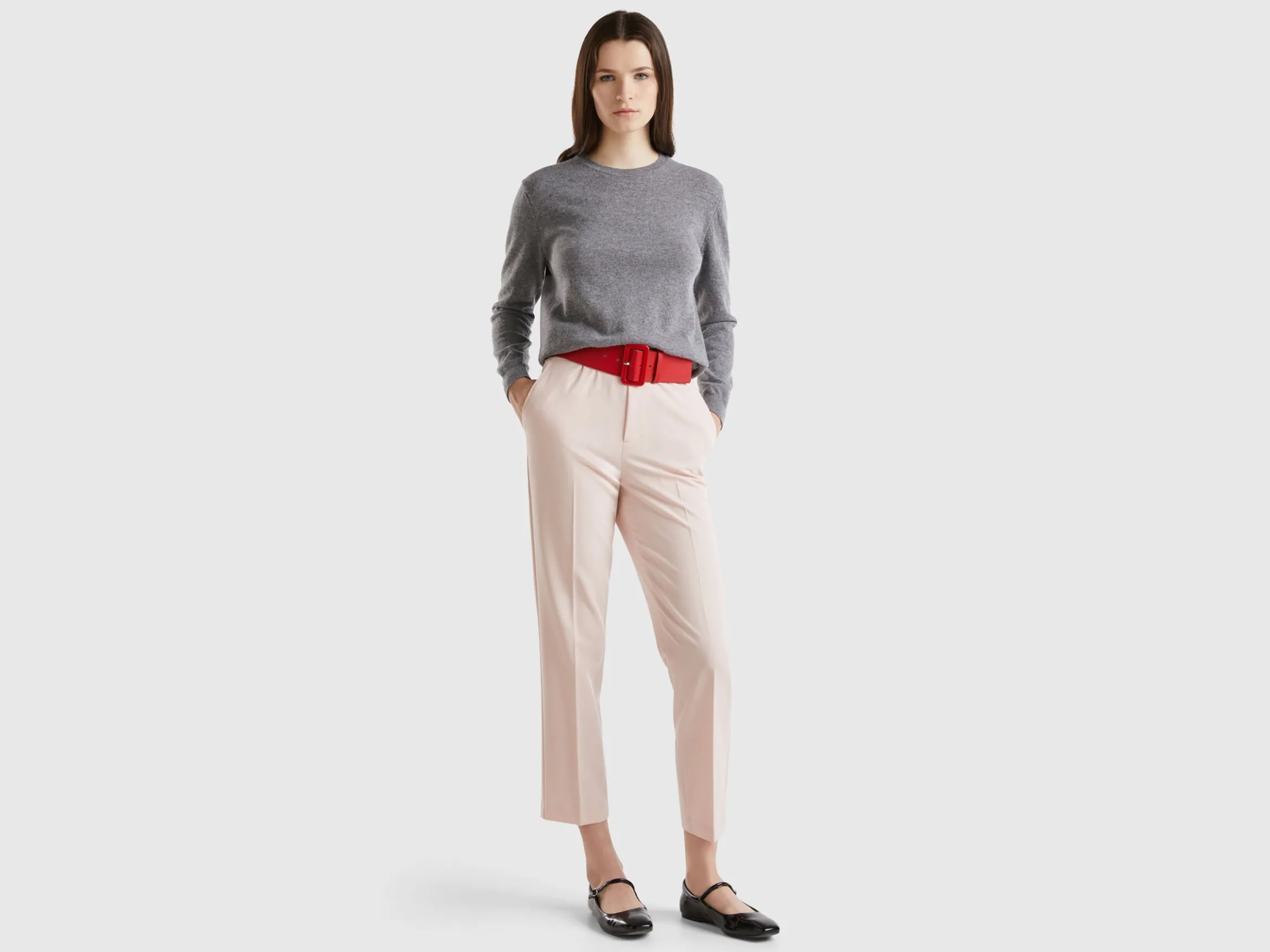 Gray crew neck sweater in Merino wool
