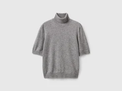 Gray short sleeve turtleneck in cashmere blend