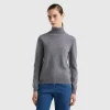 Gray turtleneck in pure Merino wool