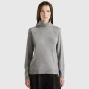 Gray turtleneck sweater in cashmere and wool blend