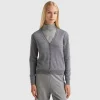 Gray V-neck cardigan in pure Merino wool