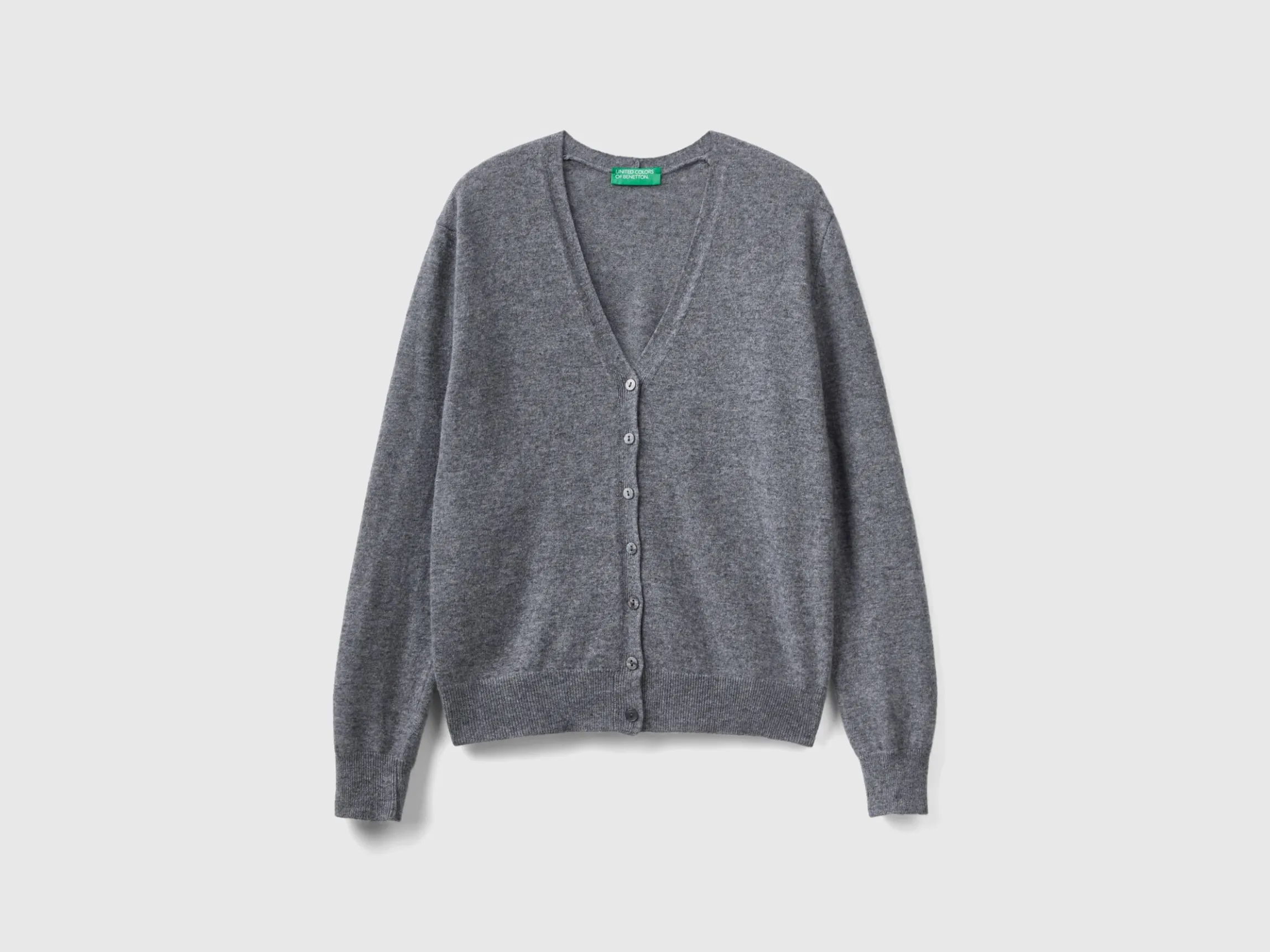 Gray V-neck cardigan in pure Merino wool