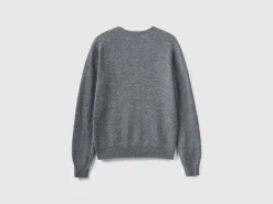 Gray V-neck cardigan in pure Merino wool