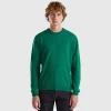 Green crew neck sweater in pure Merino wool