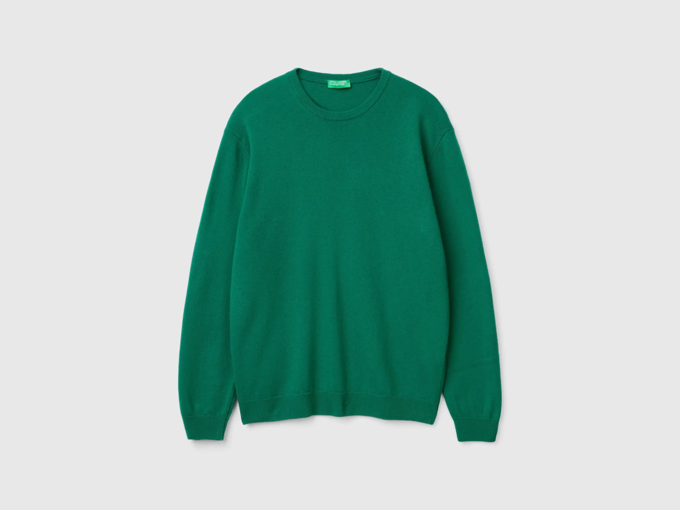 Green crew neck sweater in pure Merino wool