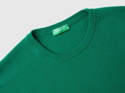 Green crew neck sweater in pure Merino wool