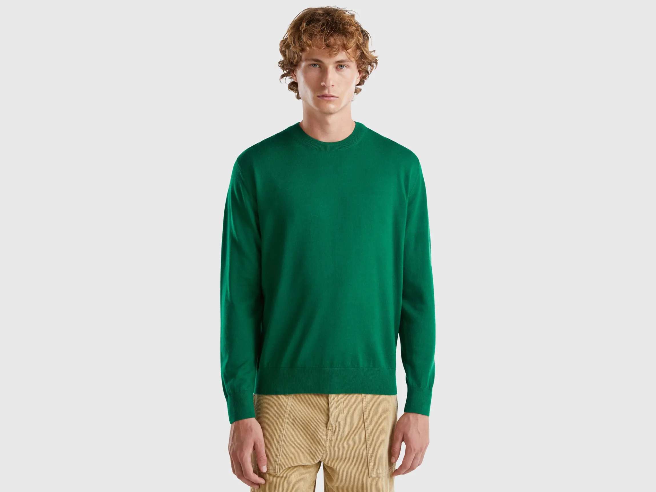 Green sweater in pure Merino wool