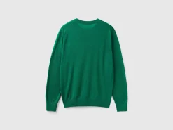 Green sweater in pure Merino wool