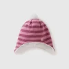 Hat with earflaps and pom pom
