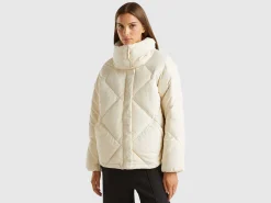 High collar puffer jacket in genuine recycled down