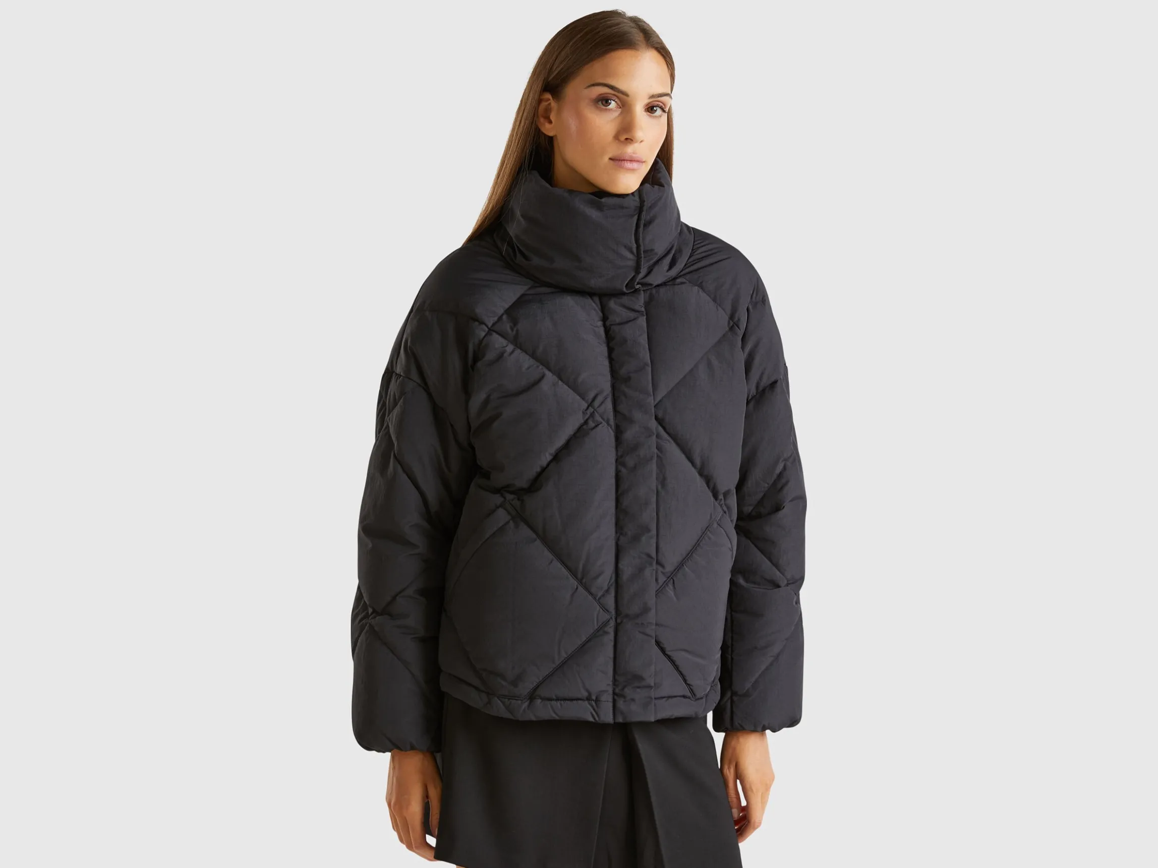 High collar puffer jacket in genuine recycled down