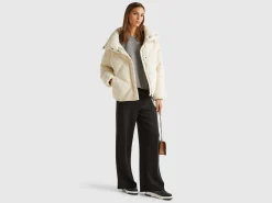High collar puffer jacket in genuine recycled down
