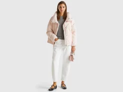 High collar puffer jacket in genuine recycled down