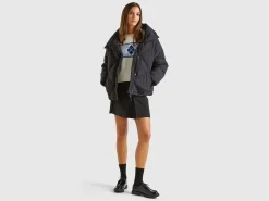 High collar puffer jacket in genuine recycled down