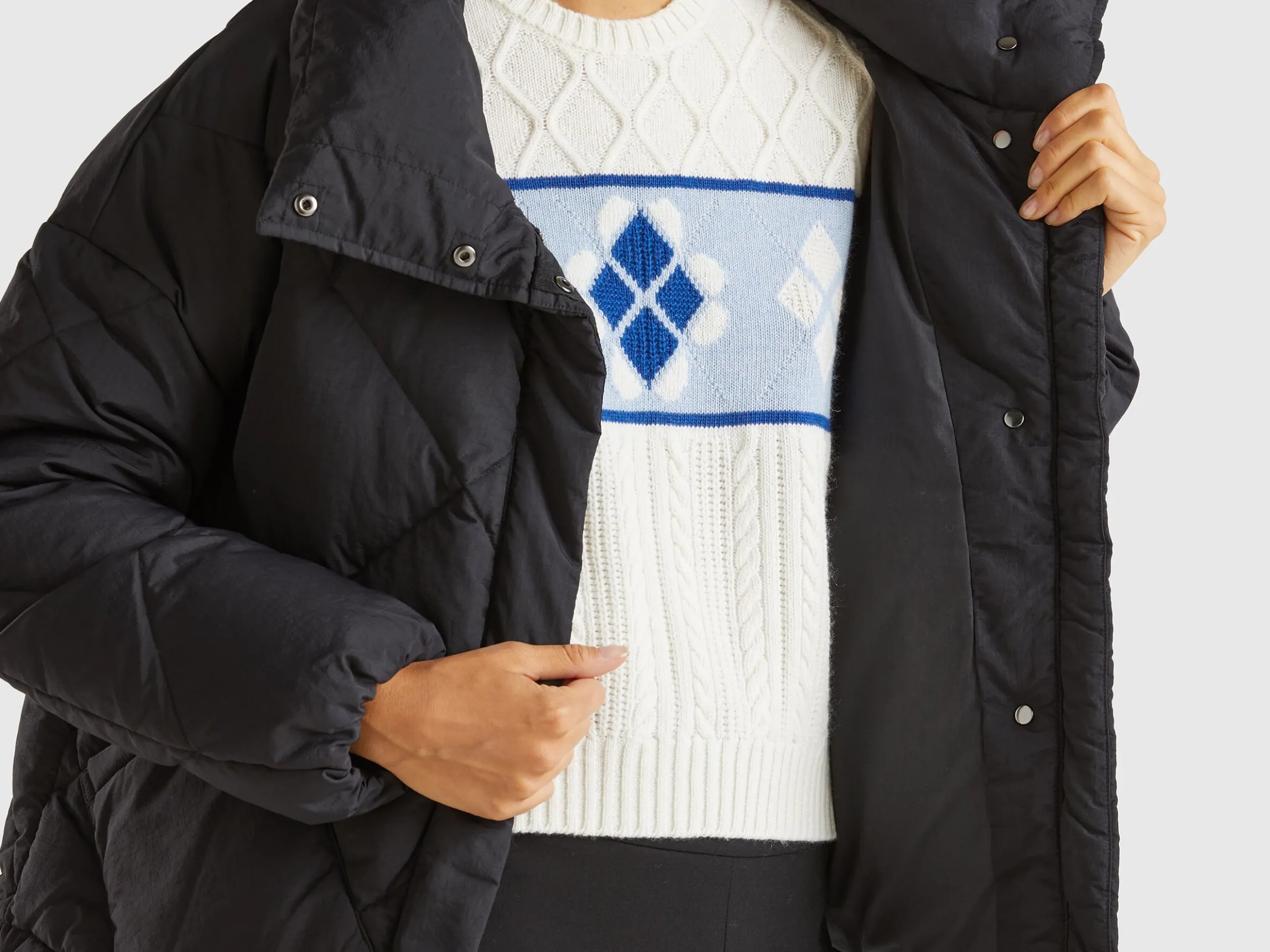 High collar puffer jacket in genuine recycled down