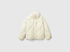 High collar puffer jacket in genuine recycled down
