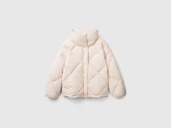 High collar puffer jacket in genuine recycled down