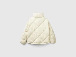 High collar puffer jacket in genuine recycled down
