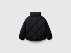 High collar puffer jacket in genuine recycled down