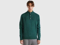 High neck sweater in pure Shetland wool