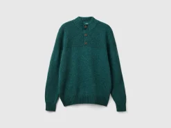 High neck sweater in pure Shetland wool