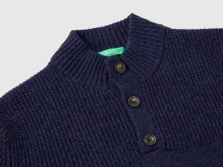 High neck sweater in pure Shetland wool