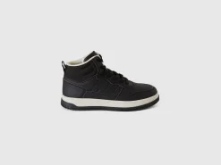 High-top sneakers in imitation leather and mesh